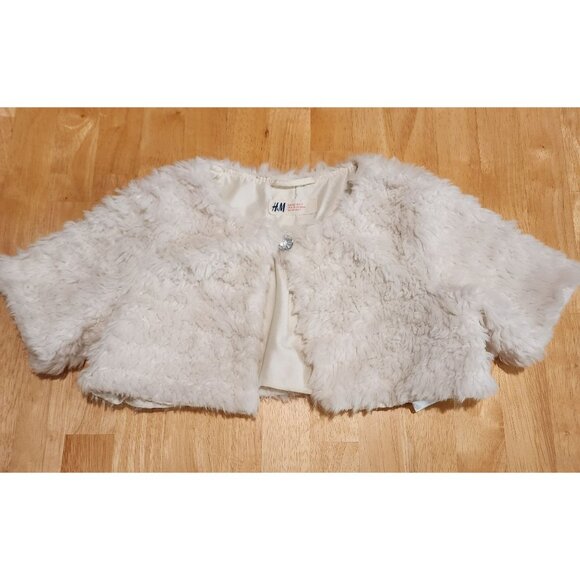 H&M Girls White Faux Fur Bolero Jacket With Sequin Button (US 6-7Y) - Picture 1 of 7